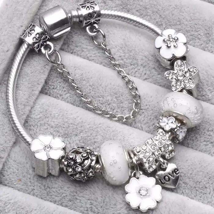 Bracelet à breloques en argent vintage pour femme perles de cristal bricolage bijoux de marque occasions spéciales anniversaire cadeau fête mariage