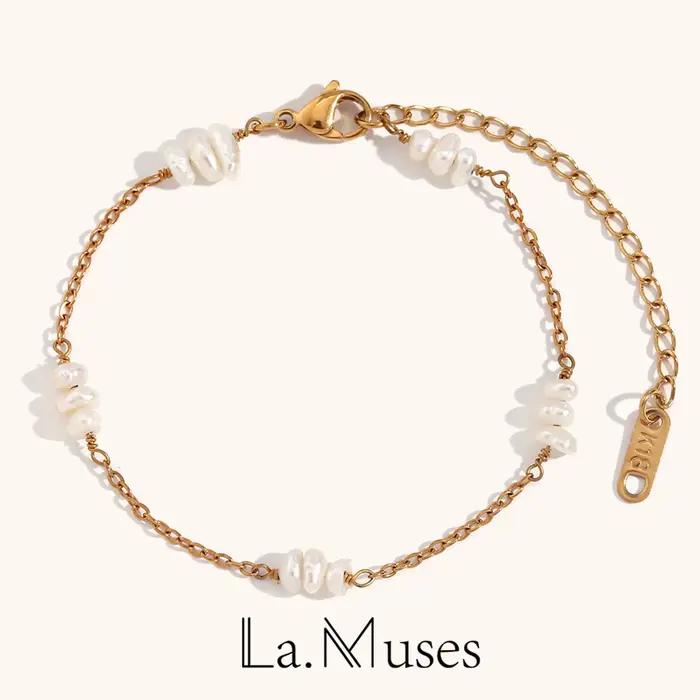 Bracelet en perles d'eau douce baroques en acier inoxydable plaqué or pour femmes élégantes occasions spéciales