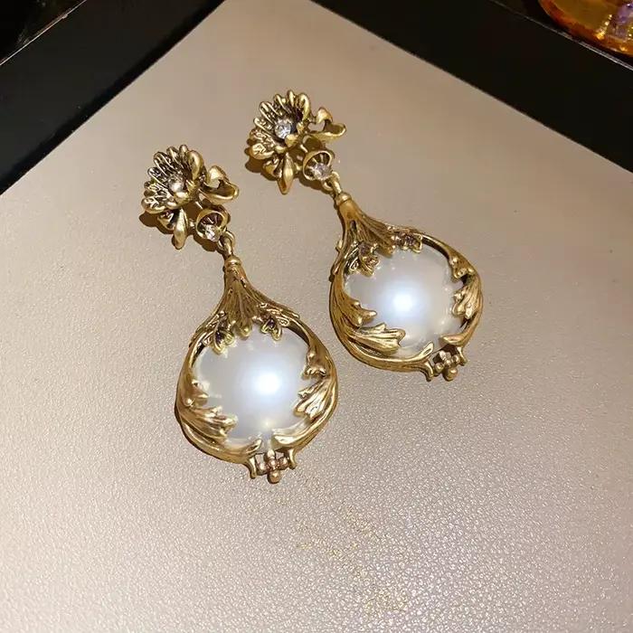 Boucles d'oreilles pendentif fleur de perle collier de luxe léger