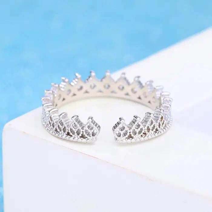 LYNNE bijoux nouvelle couronne romantique à la mode CZ 925 bagues en argent Sterling conception d'engrenage fin Zircon bague réglable femmes cadeau d'anniversaire