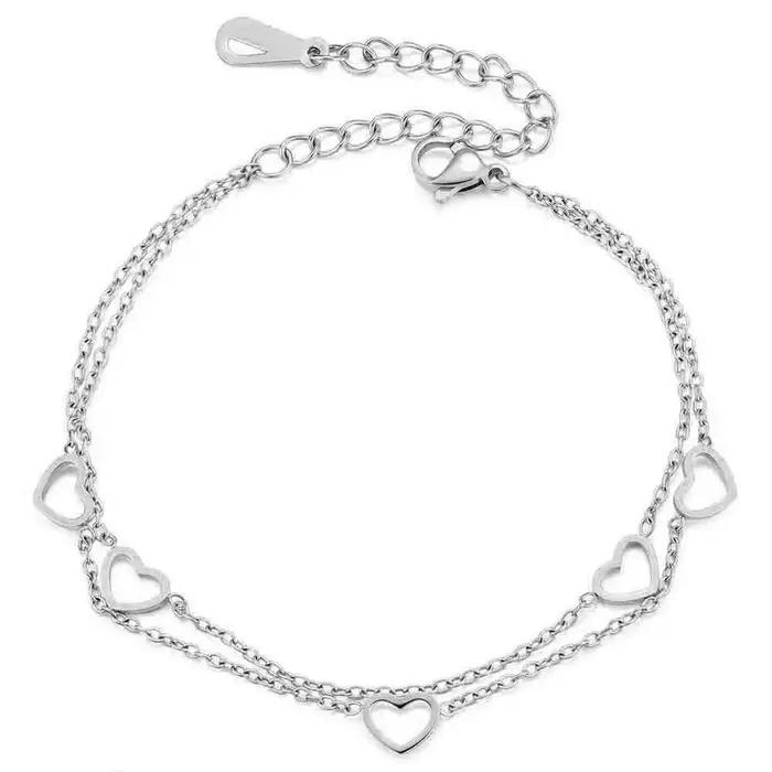 Kolmnsta – Bracelets Double couche en forme de cœur creux pour femmes et filles