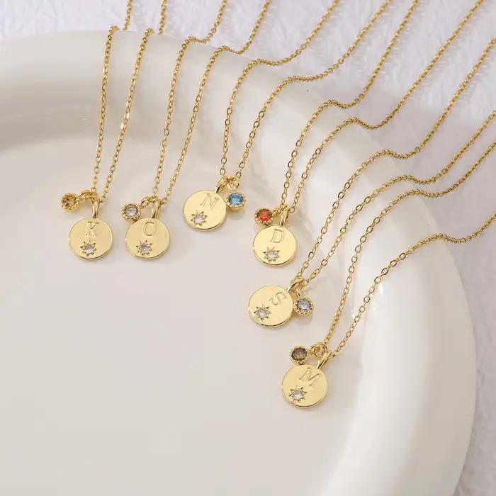 Collier pendentif en laiton plaqué or 18 carats avec 26 lettres pour gravure personnelle bijou cadeau femme occasions spéciales