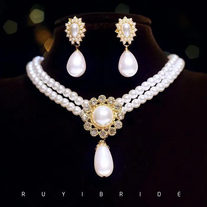 SHMIK élégant Vintage palais plein perle pendentif collier chaînes boucles d'oreilles pour femmes dame classique exquis