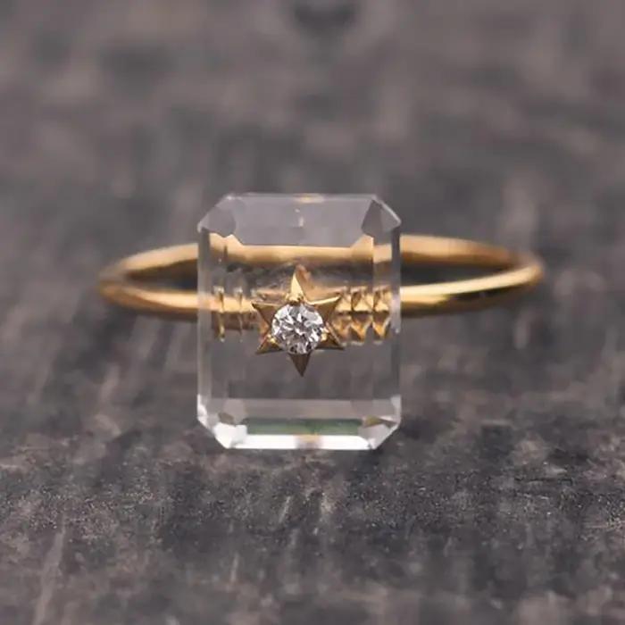 Bague en Argent Rectangulaire avec Ouverture Unique pour Femme, Bijoux Réglables, Haut de Gamme, Rét