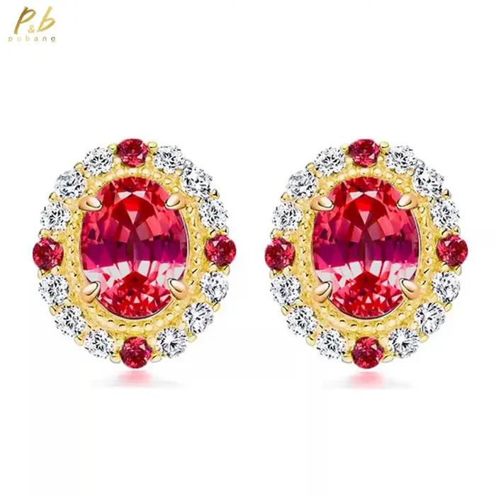 Fine Jewelry Boucles d'oreilles en argent sterling 925 scintillant avec saphir rose Padparadscha taille ovale et