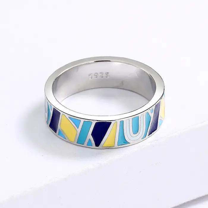 Bague Classique Simple en Émail pour Femme