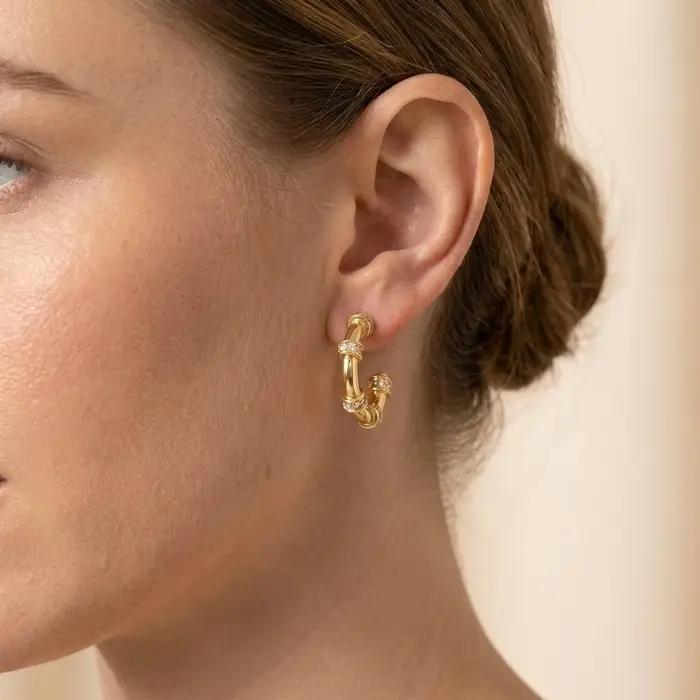 Boucles d'oreilles créoles en bambou plaqué or 18 carats pour femmes