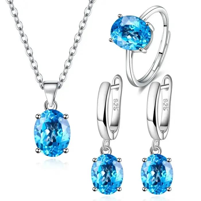 Ensemble de bijoux en argent sterling 925 avec zircon ellipse pour femmes occasions spéciales elegance classique