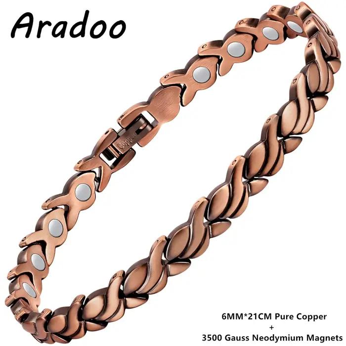 ARADOO Bracelet en cuivre pur en forme de coeur pour femmes Bracelet magnétique bijoux cadeaux