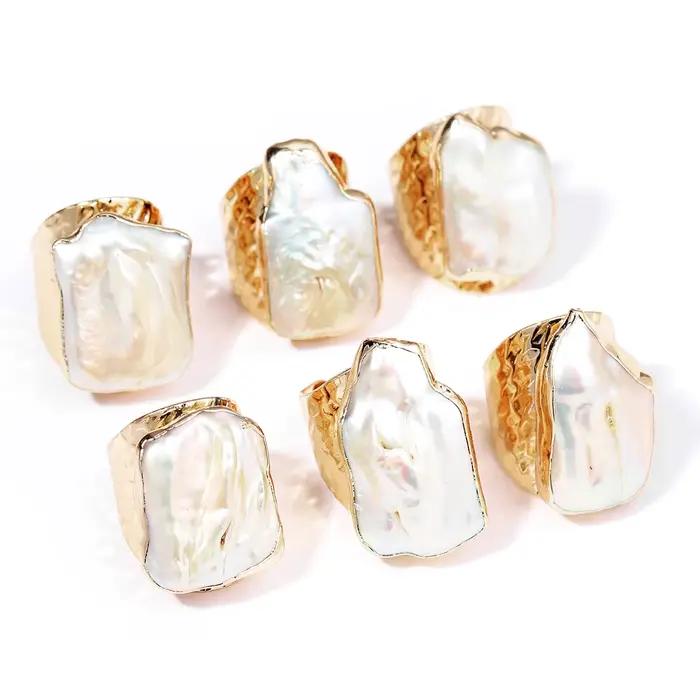 Bague pour femme en perle baroque naturelle d'eau douce, élégante et audacieuse, en cuivre, bague de fiançailles, cadeau de bijoux 진주반지