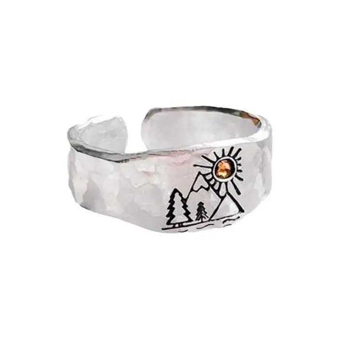 Bague Vintage Sunset Valley pour femmes et hommes, couleur argent, Punk gothique, accessoires unisex