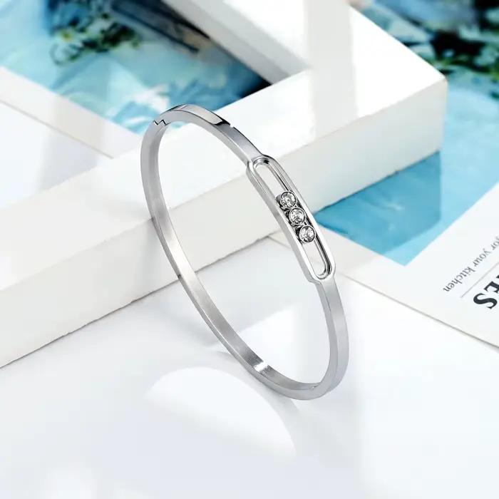 Bracelet classique coulissant en Zircon 3 pour femmes, cadeau de mariage, en acier inoxydable, de ha