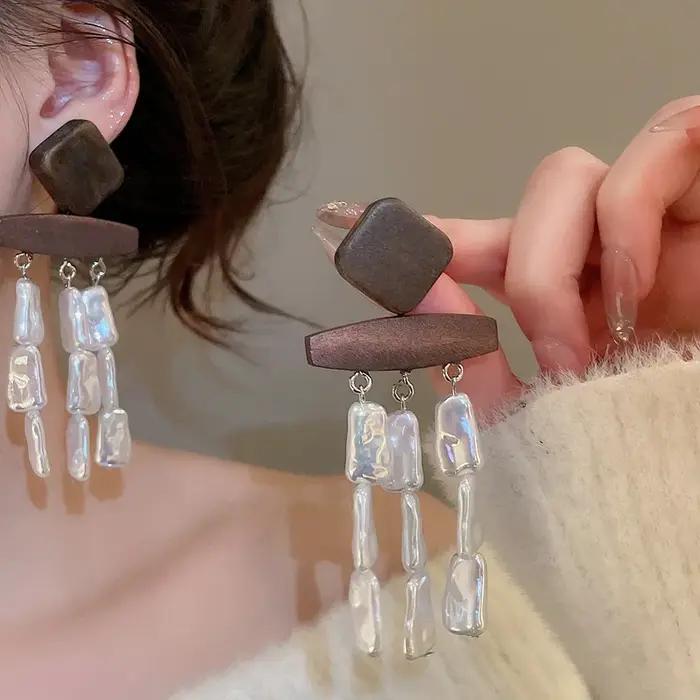 Boucles d'oreilles Vintage en bois faites à la main pour femmes