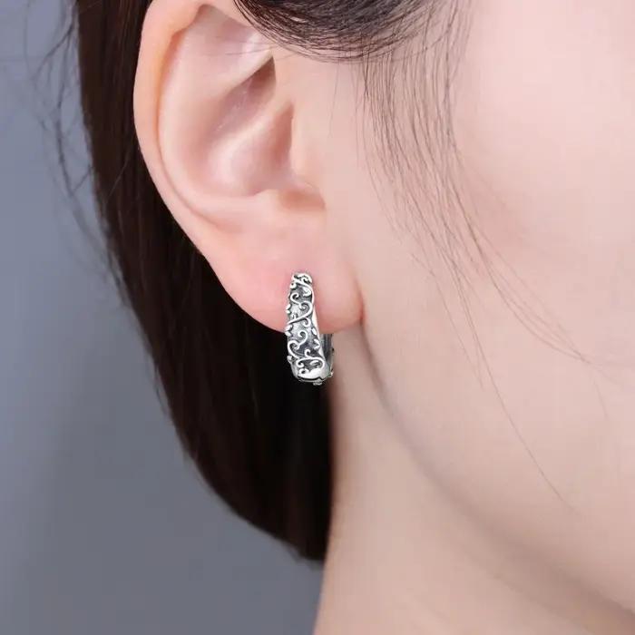Boucles d'oreilles rétro vigne en argent sterling avec zirconium blanc, bijou élégant pour femmes, parfait pour les soirées et les occasions spéciales