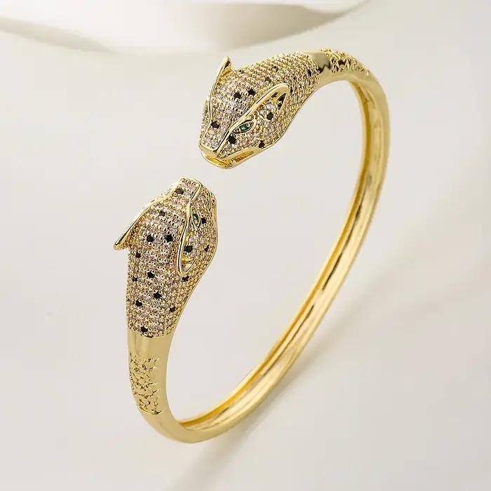 Bracelet ouvert tête de chimléopard pour hommes et femmes