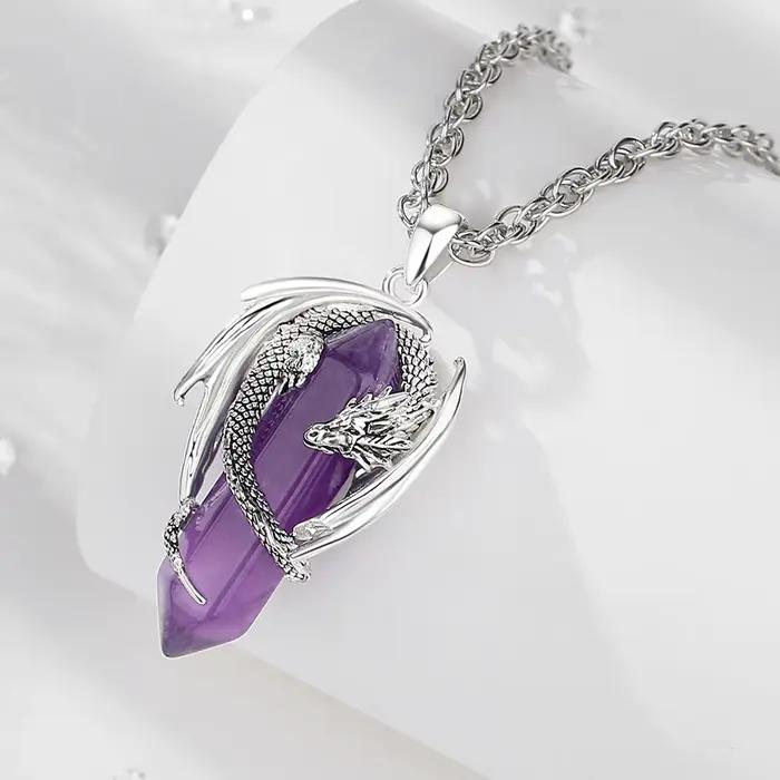 Pendentif Eudora Dragon en Obsidienne Naturelle et Pierres Précieuses pour Femmes Occasions Spéciales Protection et Beauté Intérieure