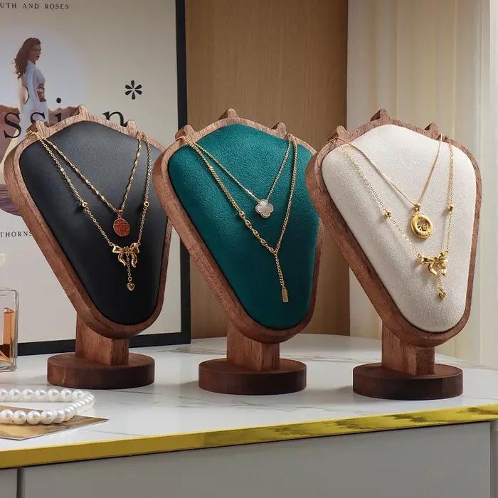 Présentoir à bijoux en bois exquis pour femmes avec suspension de colliers et velours intérieur beige noir multi occasions spéciales