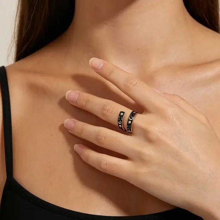 Bague ouverte Skyrim Soleil Lune Étoile pour femmes et hommes