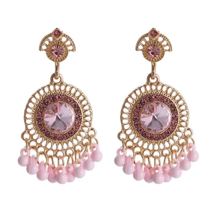 Boucles d'oreilles ethniques rondes en clip pour femme accessoires de bijoux indiens vintage or pompon cadeau de mariage occasions spéciales