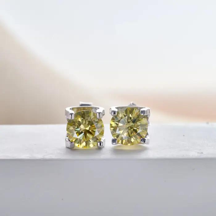Boucles d'oreilles rondes en argent S925 avec moissanite jaune citron