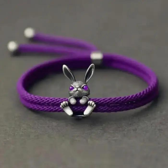 Bracelet réglable en chaîne de corde avec décor de lapin