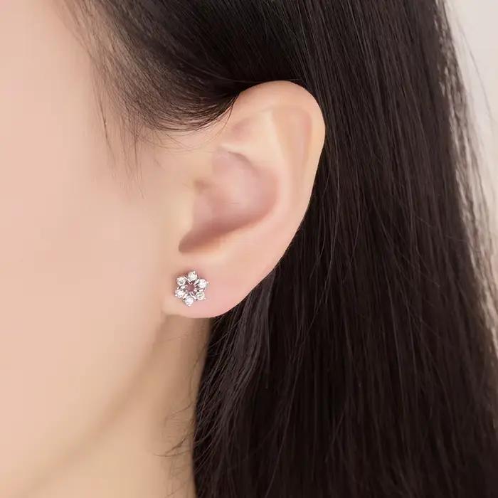 Boucles d'oreilles en argent sterling 925 véritable avec zircon cubique, clous d'oreilles en argent pour femmes, bijoux en argent sterling