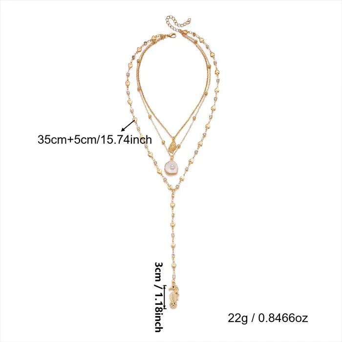 Collier Coquillage Hippocampe Superposé 3 Couches pour Femme – Élégant
