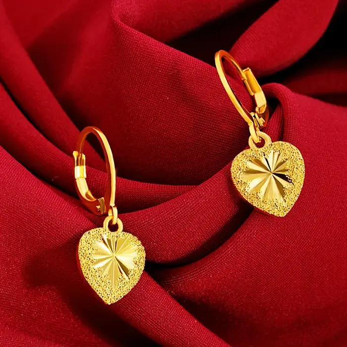 Boucles d'oreilles pendantes en or jaune 24 carats pour femmes
