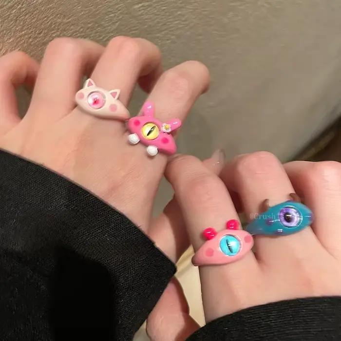 Bague Monstre Chat Noir pour Femme, Bague de Couple Amusante à Grands Yeux de Dessin Animé, Bijou de Doigt de Mariage, Accessoires de Mode Mignons, Nouveauté 2026