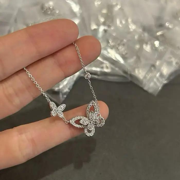 Collier de luxe classique en argent sterling S925 pour femme. Design papillon 1:1, empilable, longue