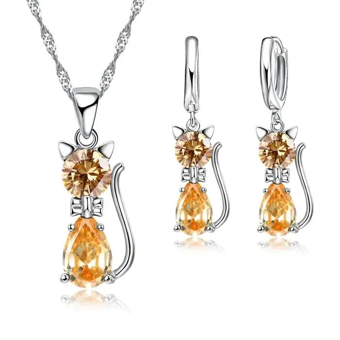 Ensemble de bijoux chat mignon avec cristal autrichien pour femme