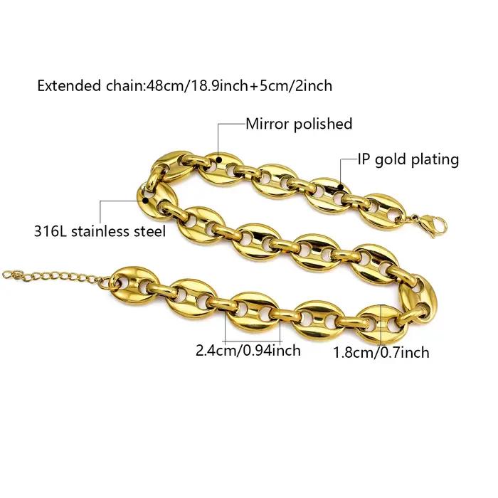 Nouveaux colliers chaîne à maillons en forme de grains de café plaqués or 18 carats PVD, en acier inoxydable 316L, style Hip-Hop, bijoux de haute qualité, cadeaux