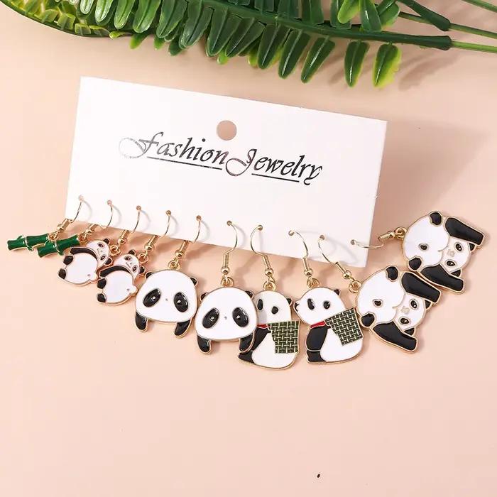 5 paires de jolies boucles d'oreilles Panda en bambou pour femmes et filles, ensemble de boucles d'o