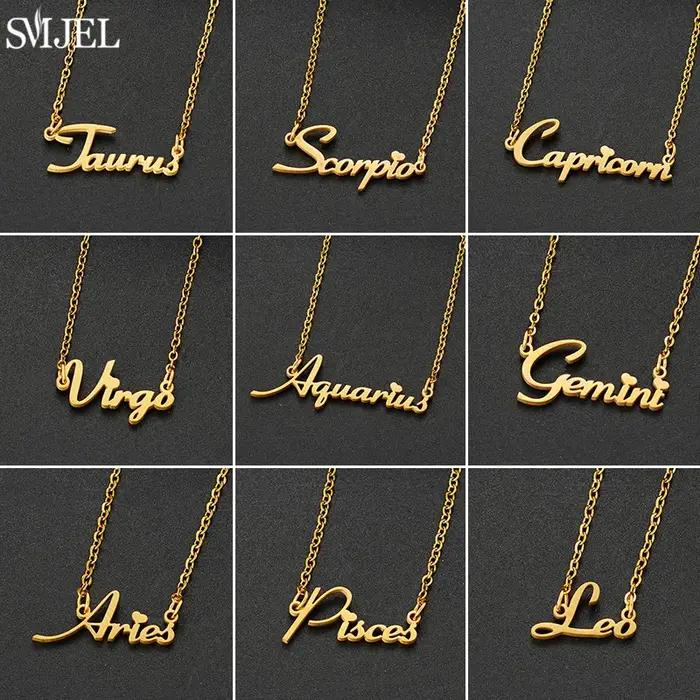 Collier en acier inoxydable avec lettres du zodiaque 12 constellations cadeau d'anniversaire pour femme horoscope bijoux femme occasions spéciales