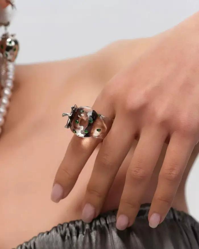 Bague fraise transparente rouge punk design unisexe bagues de cocktail à la mode pour femmes et hommes occasions spéciales fantaisie