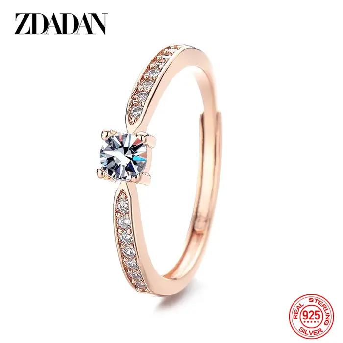 Bague en argent sterling 925 plaquée or 18 carats sertie de zirconium blanc pour femme occasions spéciales engagement fiançailles mariage anniversaire fête