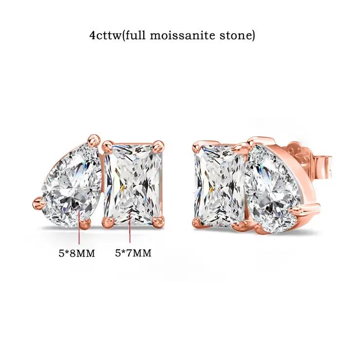 Boucles d'oreilles clous en moissanite à deux pierres (radiant et poire) 4cttw pour femme