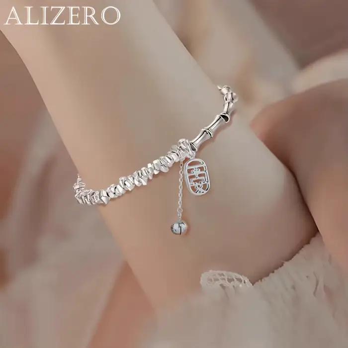 Bracelet Cloche Perles Rondes ALIZERO Argent Sterling 925 Pour Fêtes Soirées Élégantes Occasions Spéciales