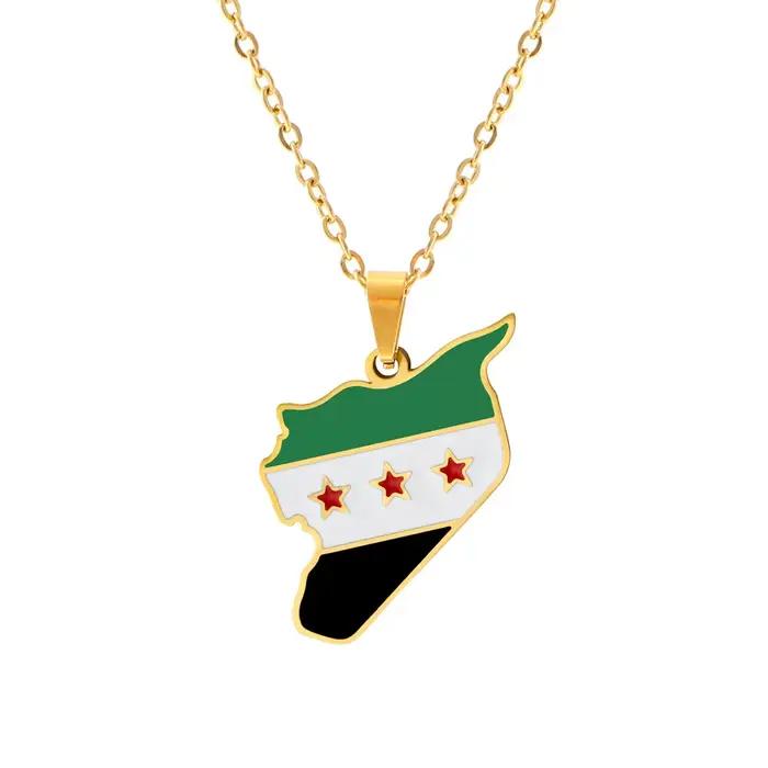 Collier de géographie populaire – Breloque drapeau en métal antique avec finition émaillée
