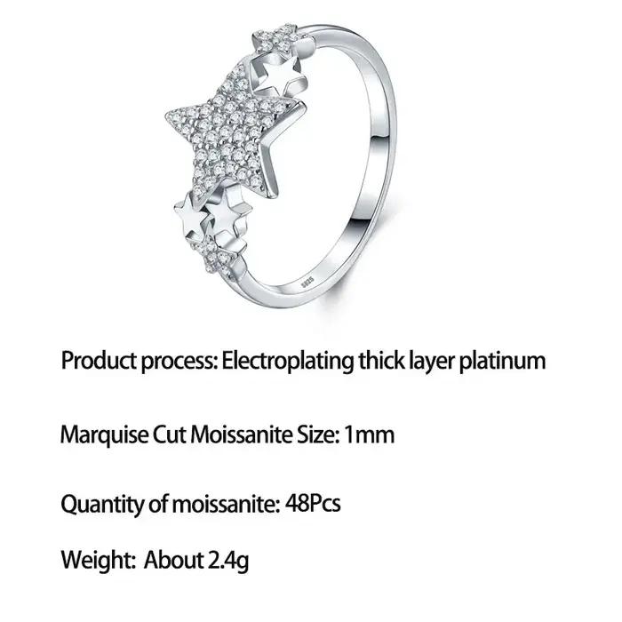 Bague en argent sterling S925 LinkerLove avec étoile en moissanite