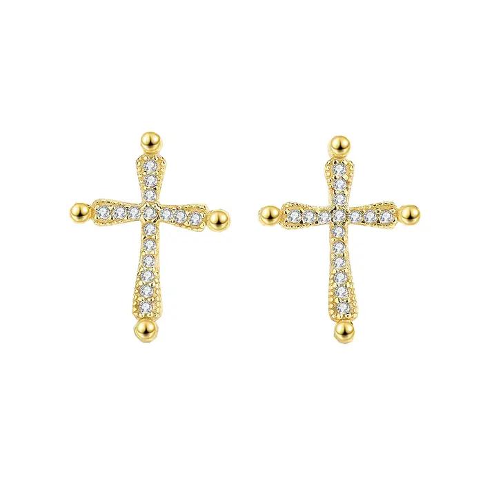 Boucles d'oreille en or 18K avec croix en diamants pour femmes ronde en argent sterling 925 nouvelle collection occasions spéciales