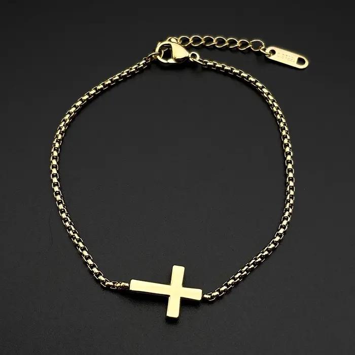Bracelet croix minimaliste chrétien pour femmes et hommes, en acier inoxydable, couleur or et argent, chaîne réglable, amulette, bijoux de foi