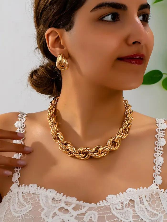 Ensemble de bijoux 3 pièces pour femme : Collier à chaîne épaisse de style bohème et boucles d'oreilles clous – Parfait