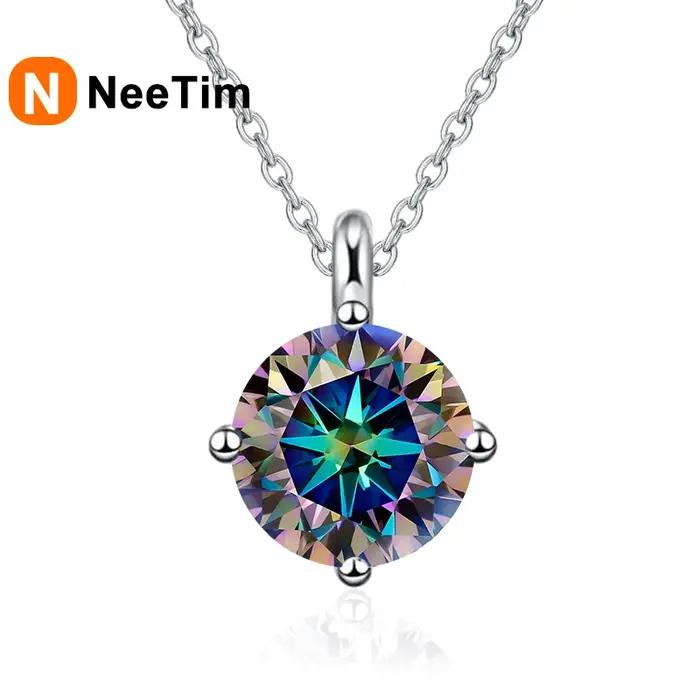 Neequer1CT-Collier pendentif en véritable moissanite pour femme