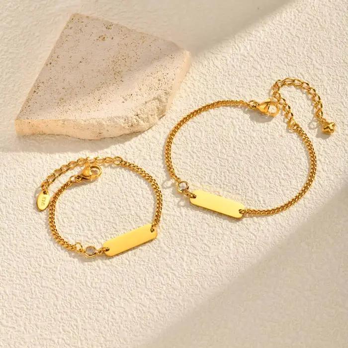 Bracelet personnalisé en or rougeâtre avec nom et barre d'identification, cadeau d'anniversaire pour fille, bébé, enfant, occasions spéciales, bracelet d'identification en acier inoxydable tressé à la main