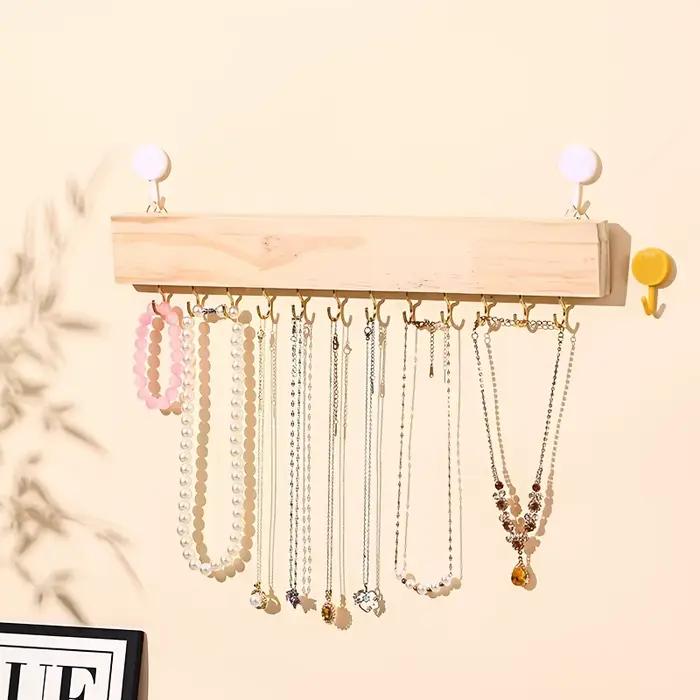 Support mural en bois pour colliers, porte-bijoux multi-crochets sans perçage, organisateur mural pour bracelets