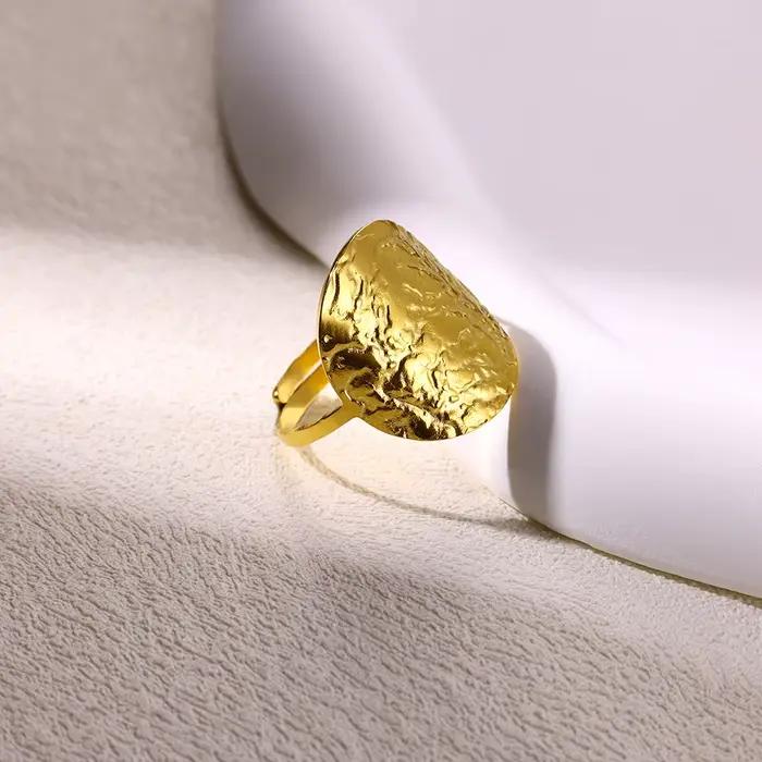 Bague pièce de monnaie en acier inoxydable pour femme, bague de géométrie elliptique, surface large, bijoux élégants, accessoires de mode, cadeau de document en or