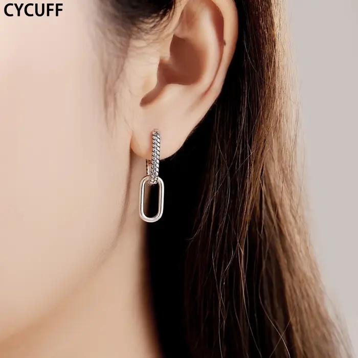 CYCUFF boucles d'oreilles pour 925 en argent Sterling mode rectangulaire Double anneau motif serpent