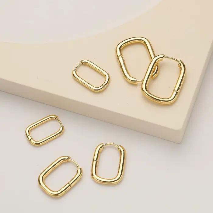 Boucles d'oreilles créoles carrées géométriques en métal couleur or pour femme