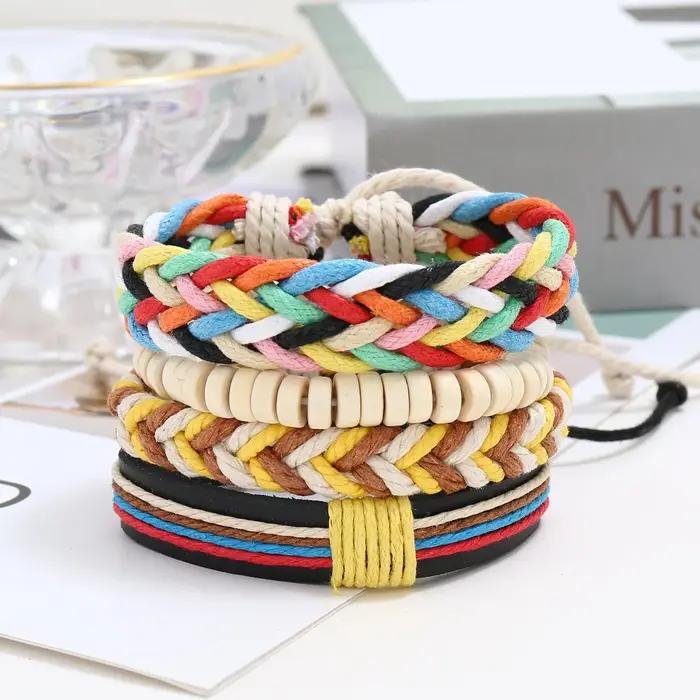 Bracelet classique en cuir tressé rouge pour homme